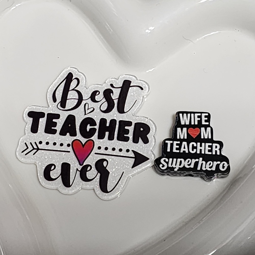 Best Teacher Ever Flatback Focal Bead Badge Beaded Pen Jewelry Gift
